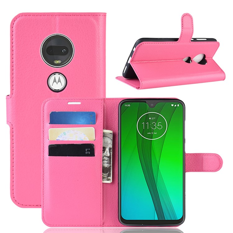 Litchi Skin Wallet Leather Stand Case for Motorola Moto G7 / G7 Plus - Rose-1