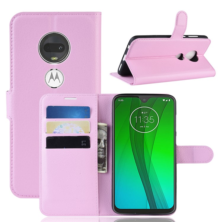Litchi Skin Wallet Leather Stand Case for Motorola Moto G7 / G7 Plus - Pink-1