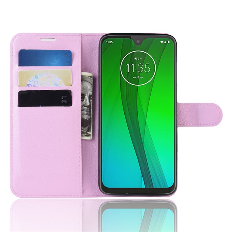 Litchi Skin Wallet Leather Stand Case for Motorola Moto G7 / G7 Plus - Pink-4