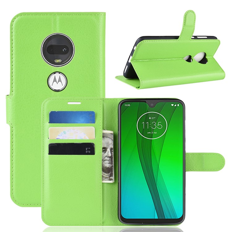 Litchi Skin Wallet Leather Stand Case for Motorola Moto G7 / G7 Plus - Green-1