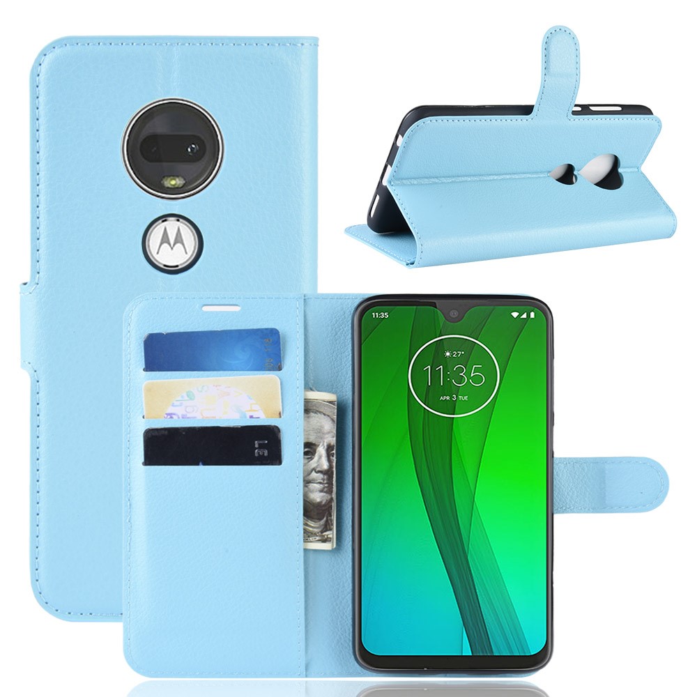 Litchi Skin Wallet Leather Stand Case for Motorola Moto G7 / G7 Plus - Baby Blue-1