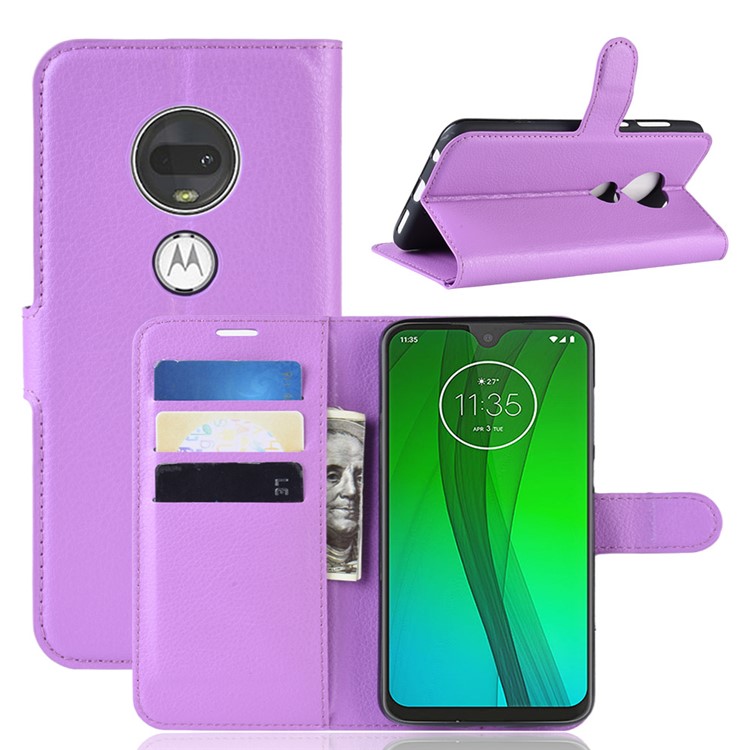 Litchi Skin Wallet Leather Stand Case for Motorola Moto G7 / G7 Plus - Purple-1