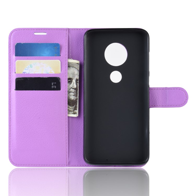 Litchi Skin Wallet Leather Stand Case for Motorola Moto G7 / G7 Plus - Purple-3