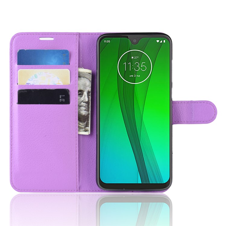 Litchi Skin Wallet Leather Stand Case for Motorola Moto G7 / G7 Plus - Purple-4