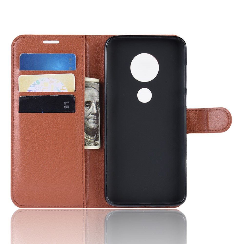 Litchi Skin Wallet Leather Stand Case for Motorola Moto G7 / G7 Plus - Brown-3
