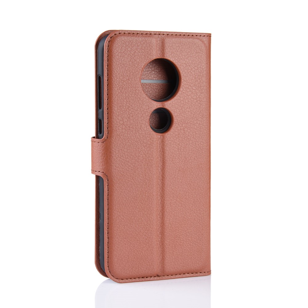 Case de Support en Cuir de Portefeuille de Peau Litchi Pour Motorola Moto G7 / G7 Plus - Brun