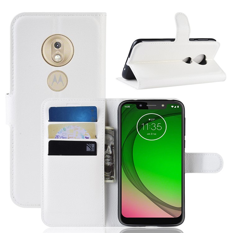 Portefeuille En Cuir PU Avec Coque En Cuir PU Pour Moto Motorola G7 Play (version Us) - Blanc-1