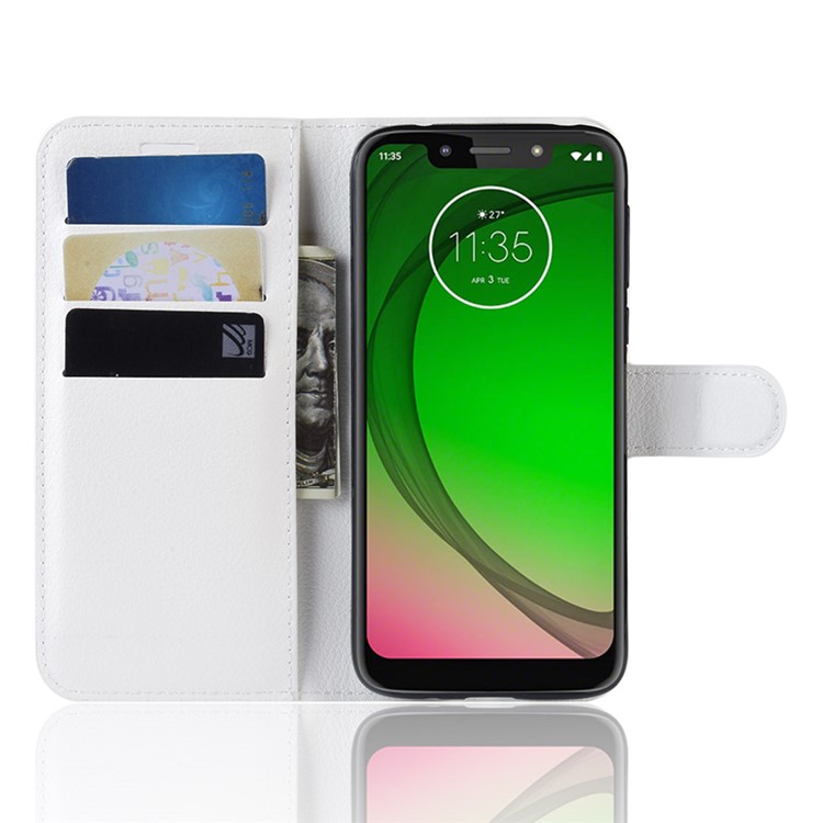 Portefeuille En Cuir PU Avec Coque En Cuir PU Pour Moto Motorola G7 Play (version Us) - Blanc-4