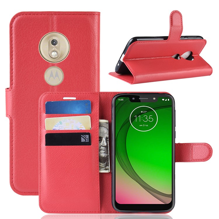 Litchi Skin PU Leather Wallet Stand Mobile Shell for Motorola Moto G7 Play (US Version) - Red-1