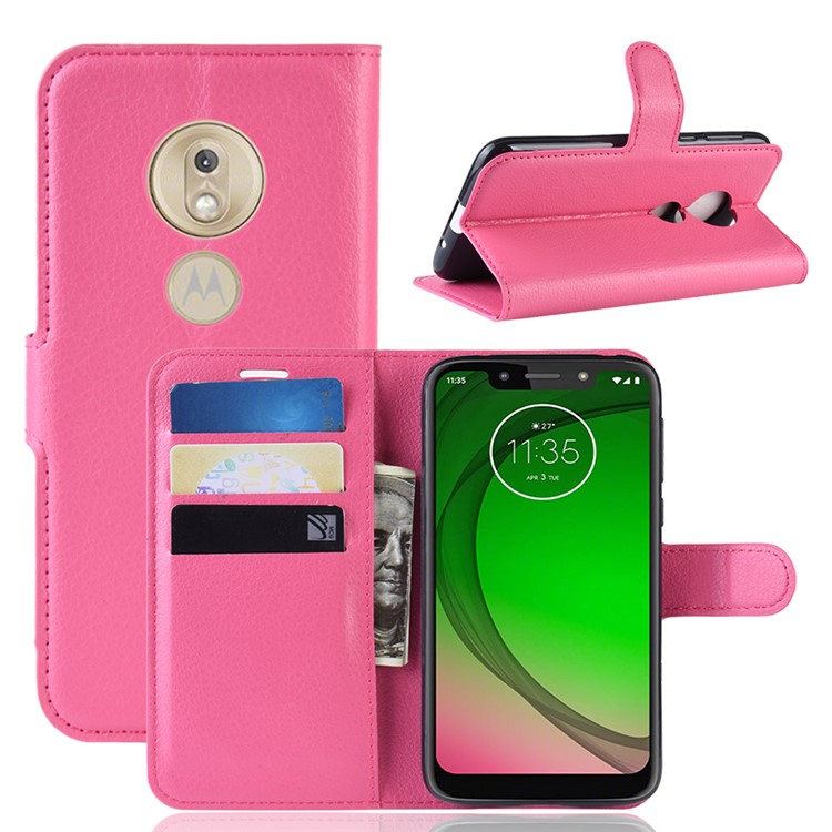 Litchi Skin PU Leather Wallet Stand Mobile Shell for Motorola Moto G7 Play (US Version) - Rose-1