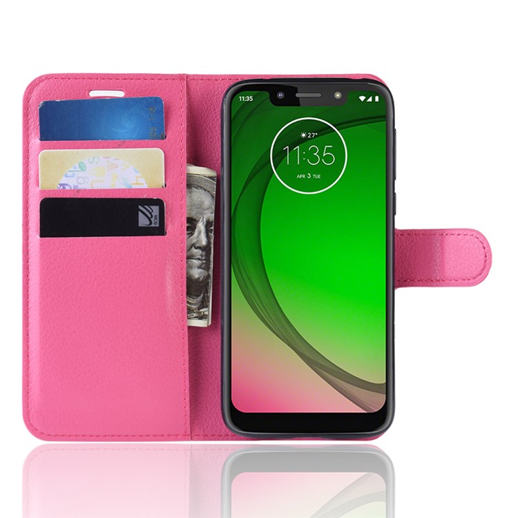 Litchi Skin PU Leather Wallet Stand Mobile Shell for Motorola Moto G7 Play (US Version) - Rose-4