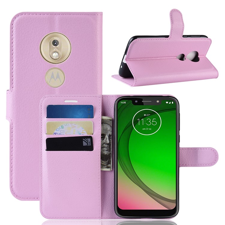 Litchi Skin PU Leather Wallet Stand Mobile Shell for Motorola Moto G7 Play (US Version) - Pink-1