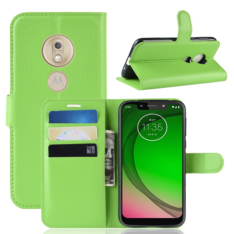 Litchi Skin PU Leather Wallet Stand Mobile Shell for Motorola Moto G7 Play (US Version) - Green-1