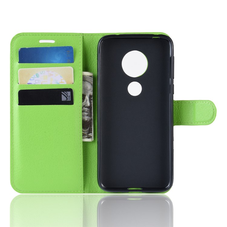 Litchi Skin PU Leather Wallet Stand Mobile Shell for Motorola Moto G7 Play (US Version) - Green-3