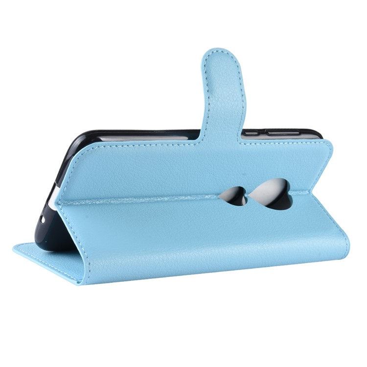 Litchi Skin PU Leather Wallet Stand Mobile Shell for Motorola Moto G7 Play (US Version) - Blue-5