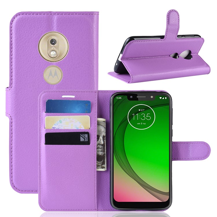 Litchi Skin PU Leather Wallet Stand Mobile Shell for Motorola Moto G7 Play (US Version) - Purple-1