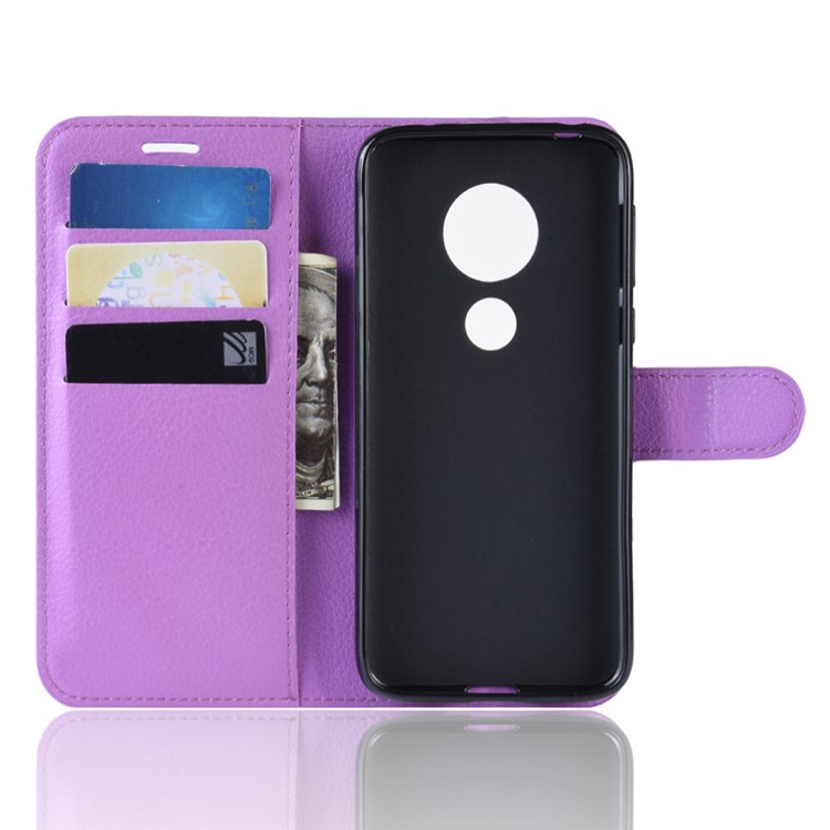 Litchi Skin PU Leather Wallet Stand Mobile Shell for Motorola Moto G7 Play (US Version) - Purple-3