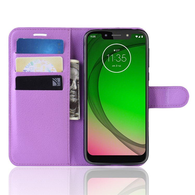 Litchi Skin PU Leather Wallet Stand Mobile Shell for Motorola Moto G7 Play (US Version) - Purple-4