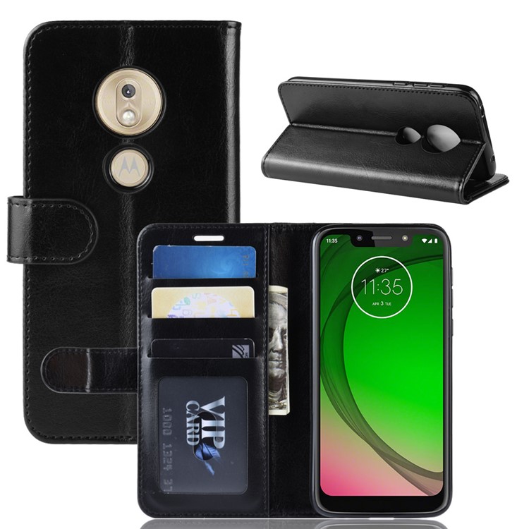 Crazy Horse PU Leather Mobile Phone Cover with Wallet Stand for Motorola Moto G7 Play (US Version) - Black-1
