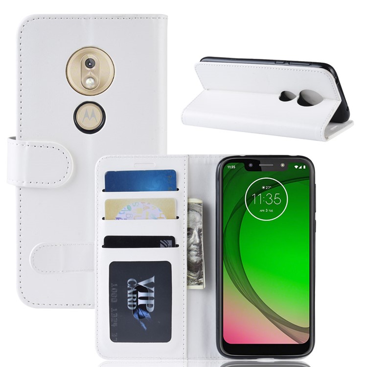 Crazy Horse PU Leather Mobile Phone Cover with Wallet Stand for Motorola Moto G7 Play (US Version) - White-1