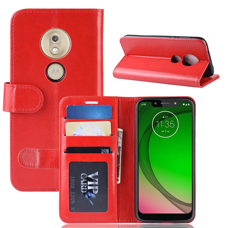 Crazy Horse PU Leather Mobile Phone Cover with Wallet Stand for Motorola Moto G7 Play (US Version) - Red-1