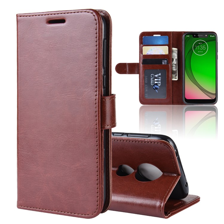 Cavalo Louco Capa De Telefone Celular De Couro PU Com Suporte Carteira Para Motorola Moto G7 Play (us Version) - Castanho-2