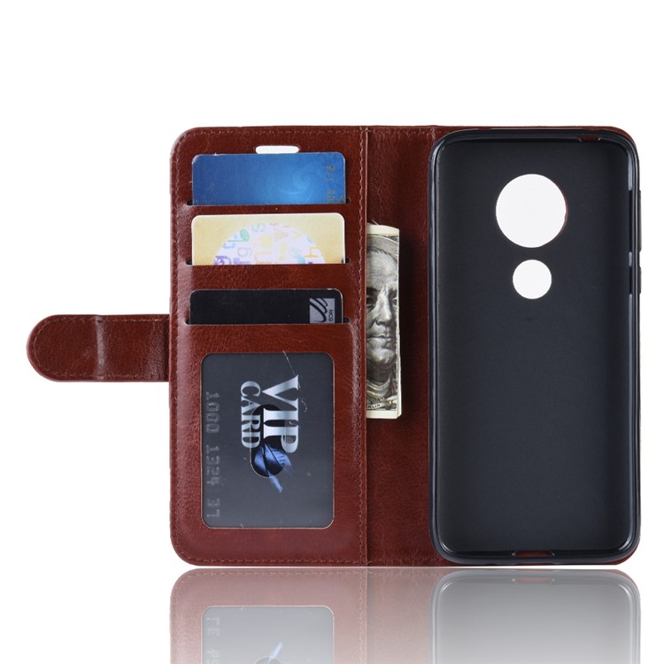 Cavalo Louco Capa De Telefone Celular De Couro PU Com Suporte Carteira Para Motorola Moto G7 Play (us Version) - Castanho-5