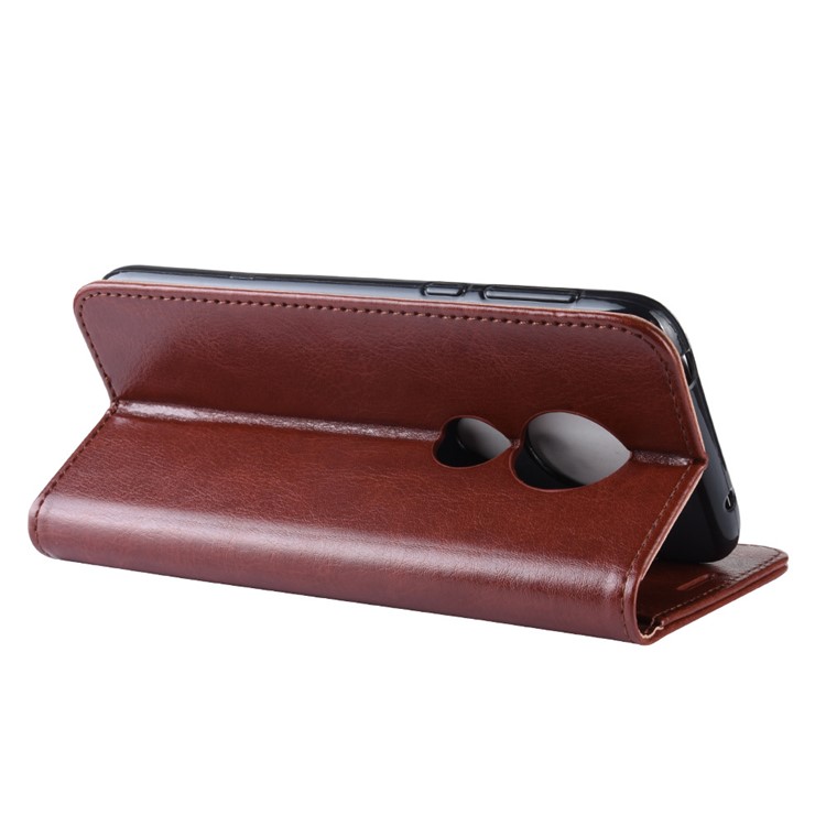 Cavalo Louco Capa De Telefone Celular De Couro PU Com Suporte Carteira Para Motorola Moto G7 Play (us Version) - Castanho-7