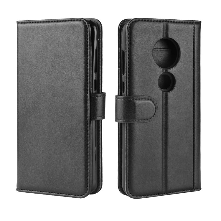 Genuine Split Leather Wallet Stand Cover for Motorola Moto G7/G7 Plus - Black-2