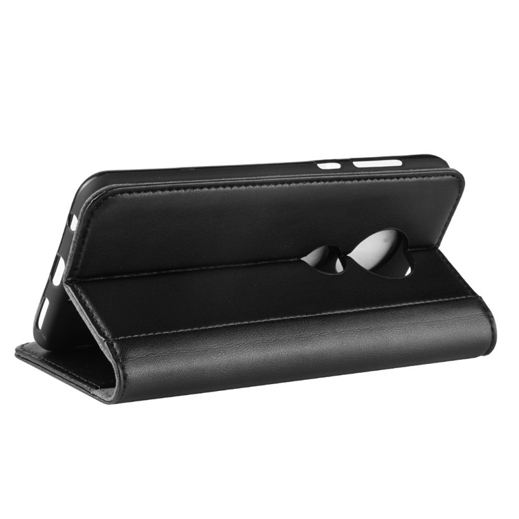 Genuine Split Leather Wallet Stand Cover for Motorola Moto G7/G7 Plus - Black-7