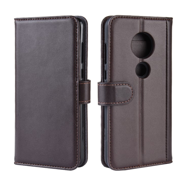 Genuine Split Leather Wallet Stand Cover for Motorola Moto G7/G7 Plus - Brown-2