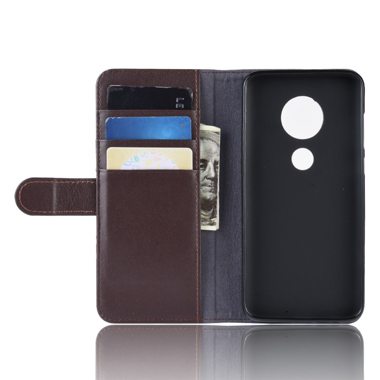 Genuine Split Leather Wallet Stand Cover for Motorola Moto G7/G7 Plus - Brown-5