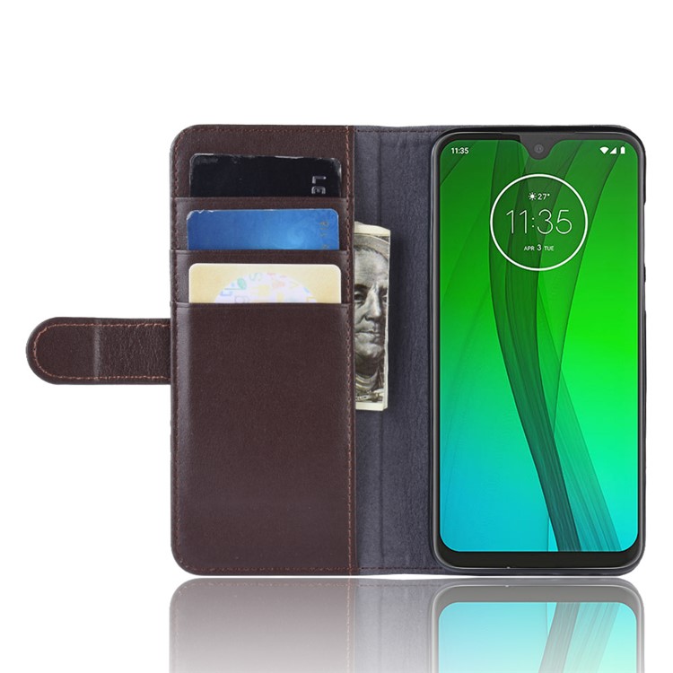 Genuine Split Leather Wallet Stand Cover for Motorola Moto G7/G7 Plus - Brown-6