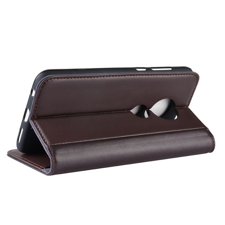Genuine Split Leather Wallet Stand Cover for Motorola Moto G7/G7 Plus - Brown-7