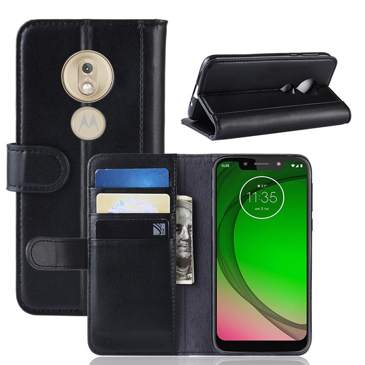 Split Leather Wallet Case with Stand for Motorola Moto G7 Play (US Version) - Black-1