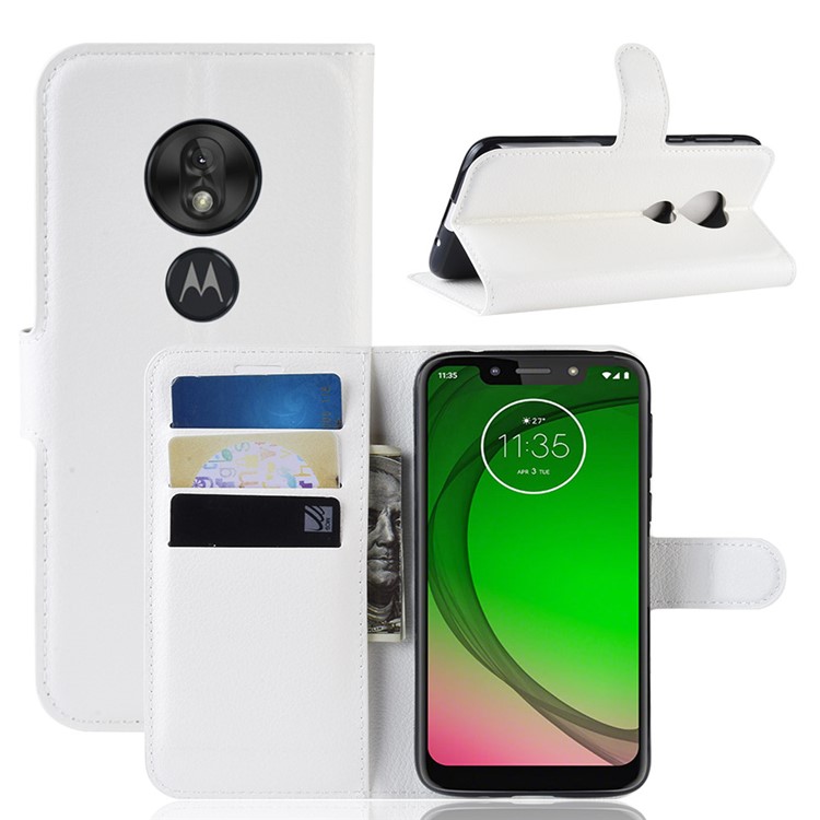 Litchi Skin PU Leather Protection Mobile Phone Cover for Motorola Moto G7 Play (EU Version) - White-1