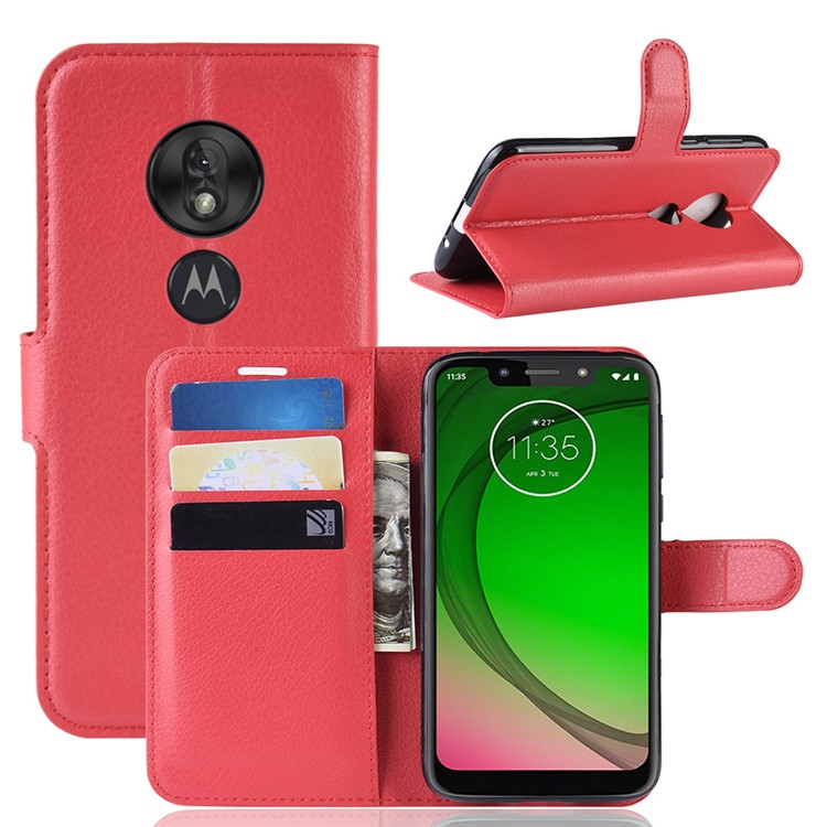 Litchi Skin PU Leather Protection Mobile Phone Cover for Motorola Moto G7 Play (EU Version) - Red-1
