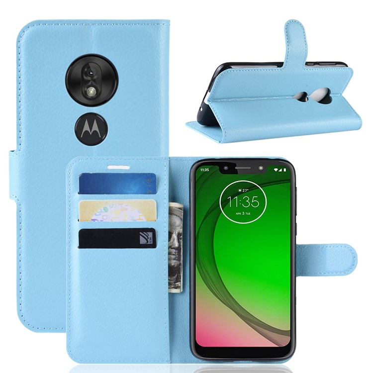 Litchi Skin PU Leather Protection Mobile Phone Cover for Motorola Moto G7 Play (EU Version) - Blue-1