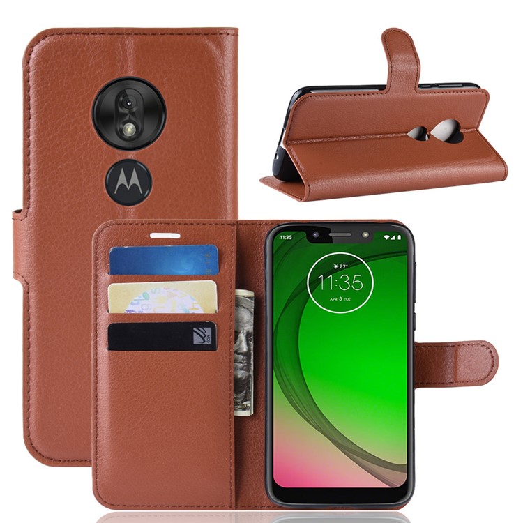 Litchi Skin PU Leather Protection Mobile Phone Cover for Motorola Moto G7 Play (EU Version) - Brown-1