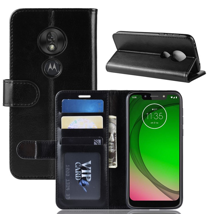 Crazy Horse PU Leather Wallet Cover for Motorola Moto G7 Play (EU Version) - Black-1