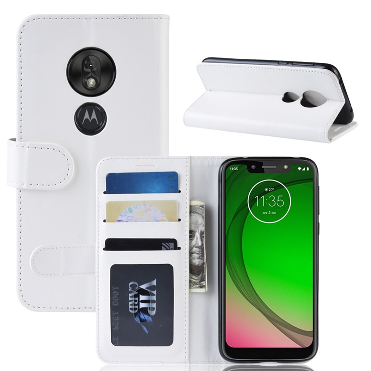 Crazy Horse PU Leather Wallet Cover for Motorola Moto G7 Play (EU Version) - White-1