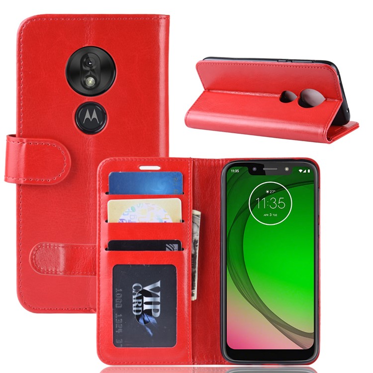 Crazy Horse PU Leather Wallet Cover for Motorola Moto G7 Play (EU Version) - Red-1