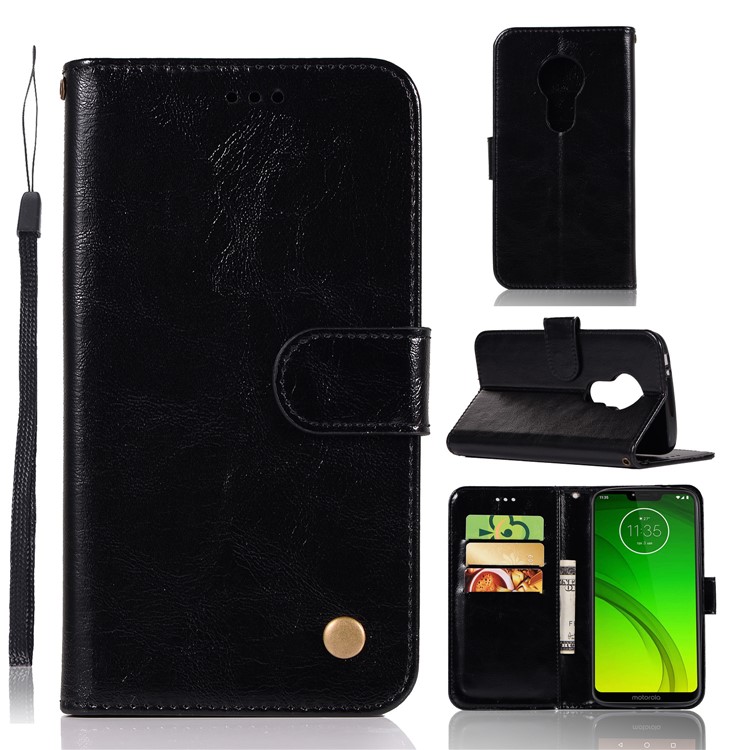 Premium Vintage Leather Wallet Case for Motorola Moto G7 Power (US Version) / G7 Power (EU Version) - Black-1