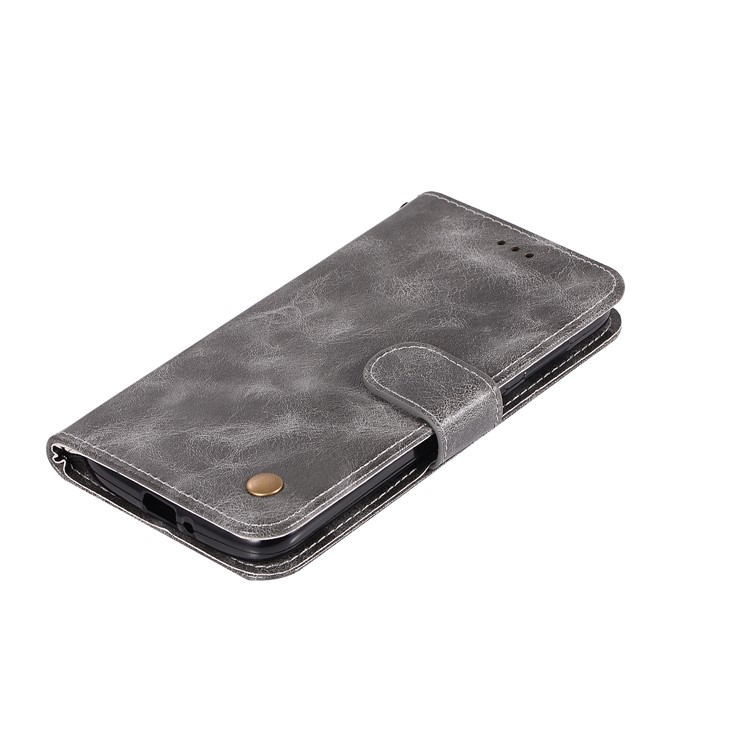 Premium Vintage Leather Wallet Case for Motorola Moto G7 Power (US Version) / G7 Power (EU Version) - Grey-2