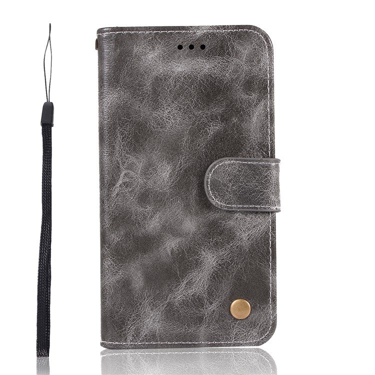 Premium Vintage Leather Wallet Case for Motorola Moto G7 Power (US Version) / G7 Power (EU Version) - Grey-3