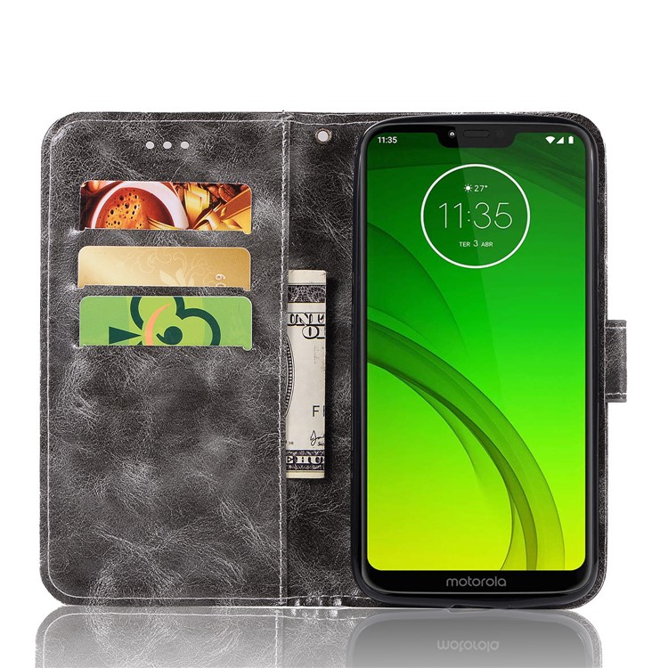 Premium Vintage Leather Wallet Case for Motorola Moto G7 Power (US Version) / G7 Power (EU Version) - Grey-5