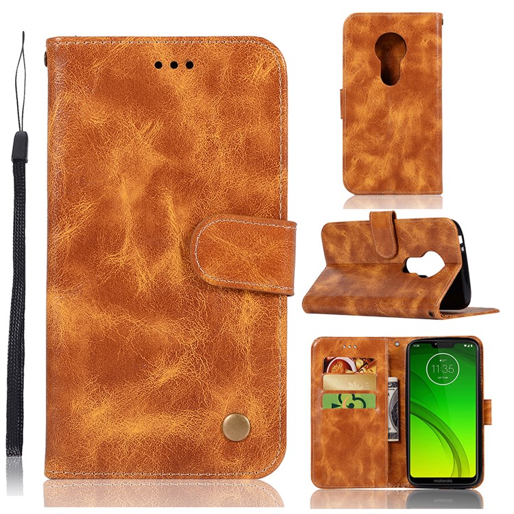 Premium Vintage Leather Wallet Case for Motorola Moto G7 Power (US Version) / G7 Power (EU Version) - Brown-1