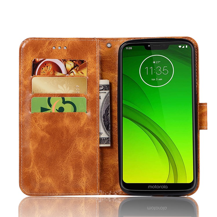 Premium Vintage Leather Wallet Case for Motorola Moto G7 Power (US Version) / G7 Power (EU Version) - Brown-5