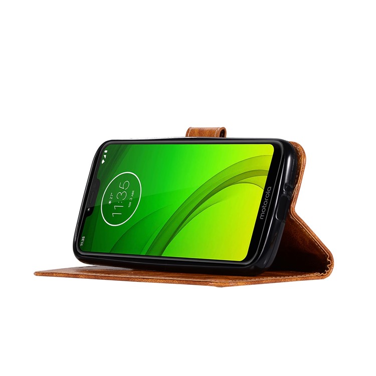 Premium Vintage Leather Wallet Case for Motorola Moto G7 Power (US Version) / G7 Power (EU Version) - Brown-6
