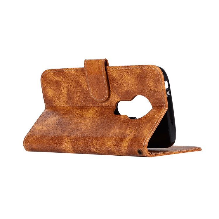 Premium Vintage Leather Wallet Case for Motorola Moto G7 Power (US Version) / G7 Power (EU Version) - Brown-7